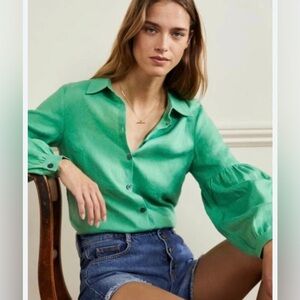 NWOT Boden Anna Blousen Kelly Green Size 4 100% Linen Button Down